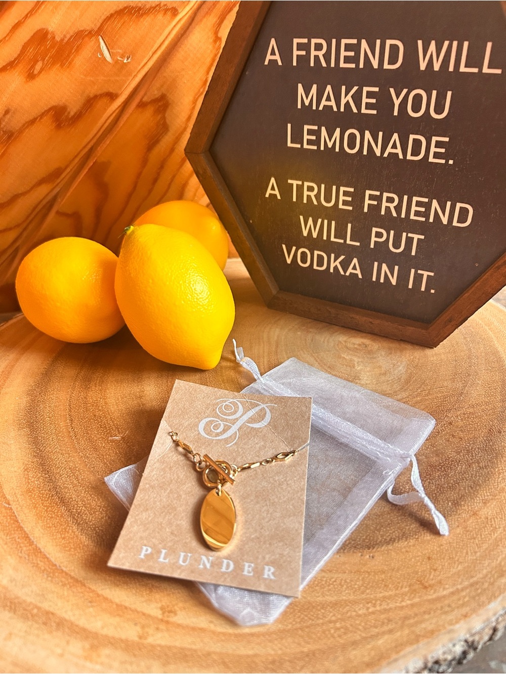 Plunder Gold Tone Oval Pendant Necklace with Chain